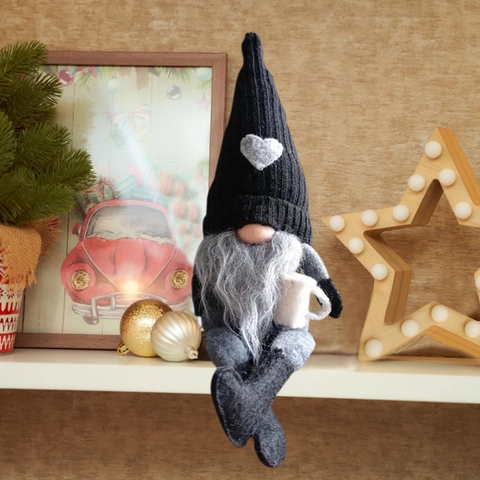 Scandinavian Christmas Gnome Plush Heart Hat Coffee Cup Long Legs Tomte Gonk Decoration Handmade Swedish Dwarf Doll For Holiday Home Table Ornament