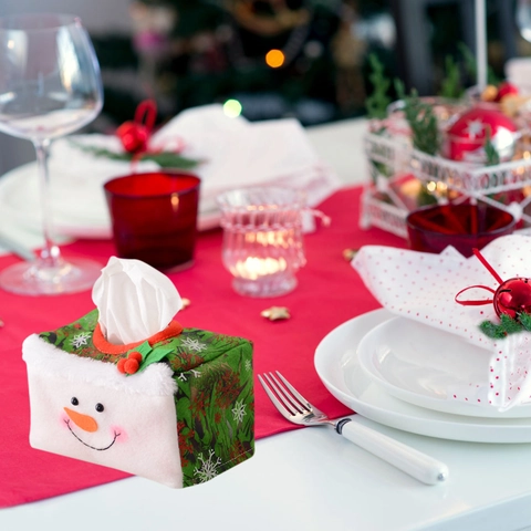 Christmas Non-Woven Fabric Tissue Box Cover Santa Claus Snowman Desktop Ornament For Holiday Home Party Table Decoration