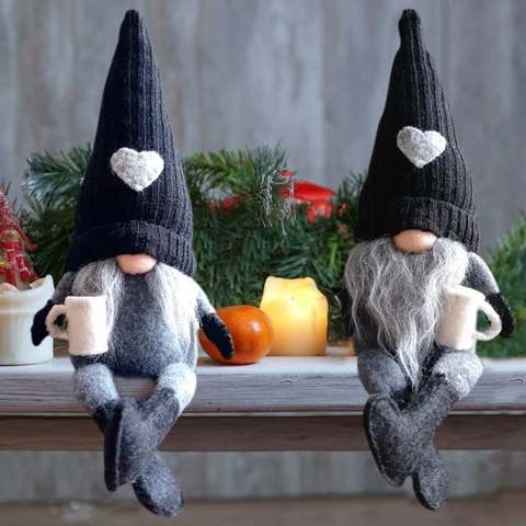 Scandinavian Christmas Gnome Plush Heart Hat Coffee Cup Long Legs Tomte Gonk Decoration Handmade Swedish Dwarf Doll For Holiday Home Table Ornament