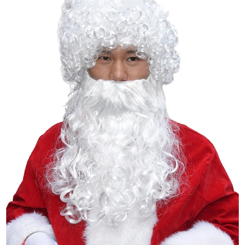 Weihnachtsmann Kostüm Bart Und Perücken Set Weißes Lockiges Haar Kunstfaser Für Weihnachten Cosplay Party Zubehör Requisiten