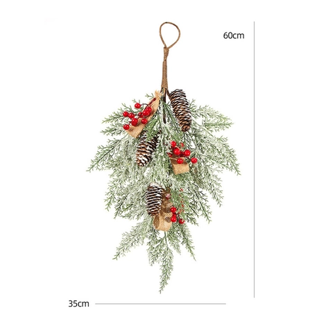 Künstliche Weihnachts-Wandteppich-Kranz Verschneite Tannenzapfen Rote Beeren PE Rattan Girlande Zuhause Party Deko