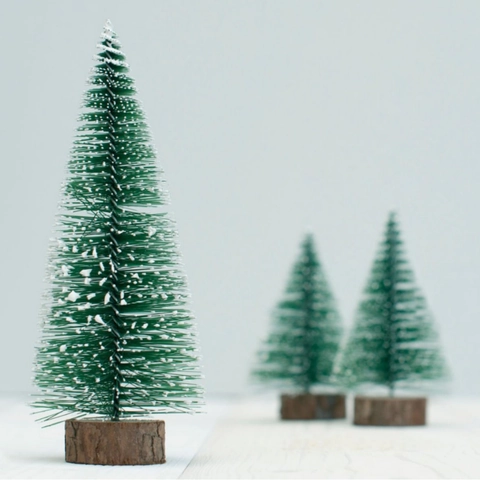 Mini Künstlicher Weihnachtsbaum Mit Verschneiten Kiefernnadeln Und Holzsockel Für Tischdeko Weihnachtsfeier Ornament
