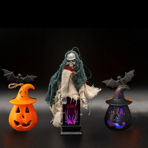 Lanterna a Zucca a LED di Halloween Cappello da Mago Zucca Luminosa Decorazione Sospesa per Bar Festa Oggetti di Scena Casa Infestata Arancione Nero