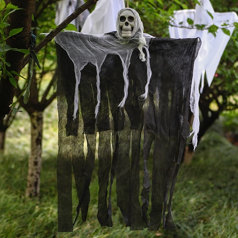 Halloween Hängender Geist Totenkopf Requisite Stoff Gaze Gruselige Skelett Dekoration Für Spukhaus Garten Party Dekoration