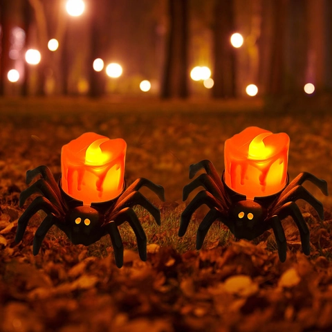 Luce di Candela a LED per Halloween a Forma di Ragno Lampada Notturna Elettronica Arancione Nero Decorazione Festa