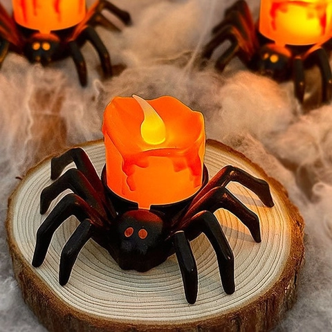 Luce di Candela a LED per Halloween a Forma di Ragno Lampada Notturna Elettronica Arancione Nero Decorazione Festa