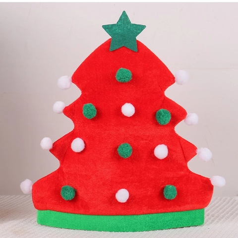 Christmas Tree Shaped Party Hat Festive Costume Cap With Colorful Pom Poms Red Green Soft Fabric Xmas Holiday Decoration Headwear