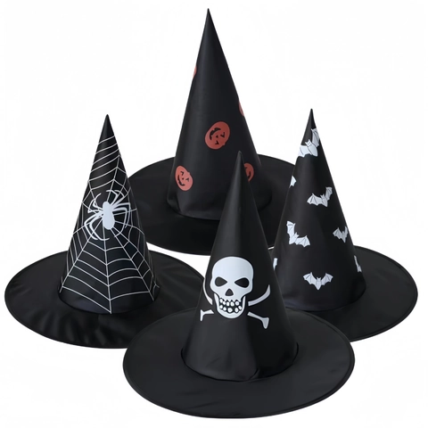 Sombrero De Bruja Halloween Sombrero De Mago Poliéster Tela Oxford Punta Accesorio De Fiesta Disfraz Patrones Clásicos Para Mascarada