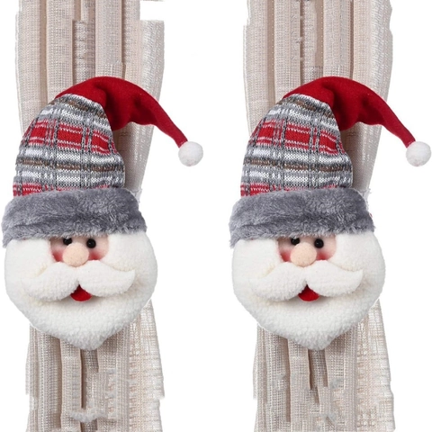 Fermatenda Natalizio Cartone Animato Babbo Natale Pupazzo di Neve Alce Chiusura con Bottone Elastico Peluche Maglia Decorazione Finestra