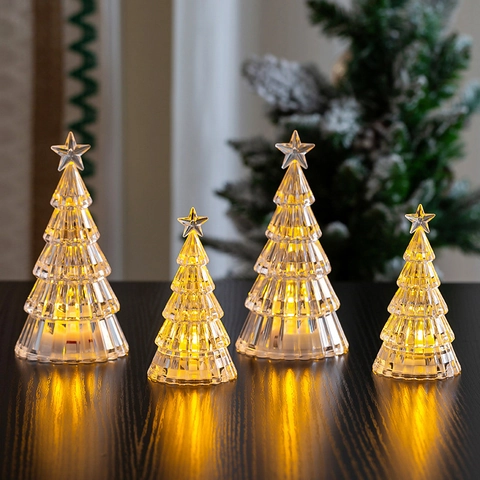Mini Glowing Crystal Christmas Tree Tabletop Decoration LED Night Light For Creative Children Christmas Gift Home Festive Party Ornament