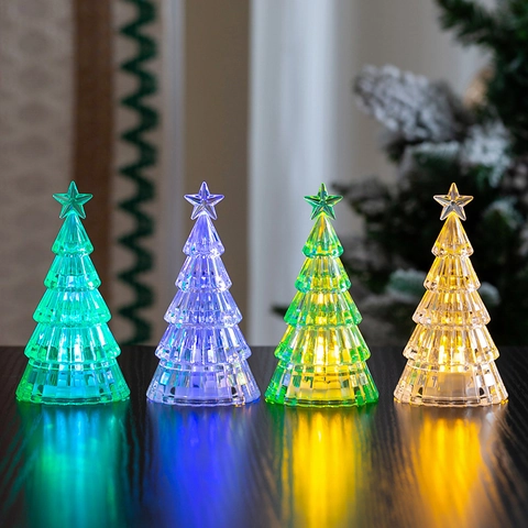 Mini Luminous Christmas Tree LED Night Light Plastic Acrylic Glowing Desktop Ornament For Holiday Party Decor Gifts