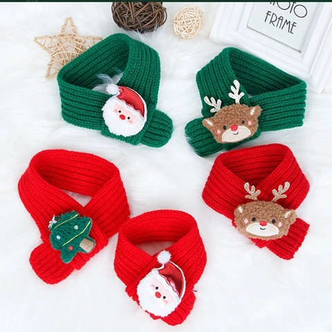 Christmas Pet Scarf Knitted Yarn Cartoon Reindeer Santa Claus Warm Scarf For Cats Dogs Holiday Decoration Puppy Accessories