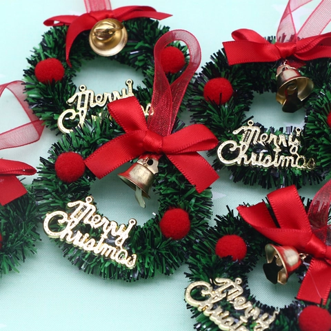 Mini Weihnachtskranz Aufhänger Dekoration Mit Satin Schleife Goldene Glocke Merry Christmas Schild Stern Festlicher Baumschmuck