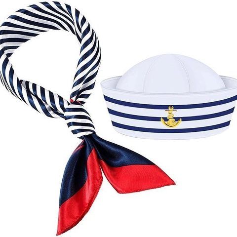 Set di Accessori per Costume da Capitano Nautico Con Cappello Sciarpa Occhiali da Sole Halloween Mascherata Festa Puntelli per Adulti
