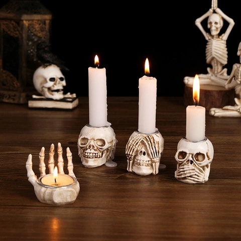Bougeoir Crâne Halloween En Résine Ornements De Bureau Gothique Citrouille Fantôme Sorcier Décoration Festive