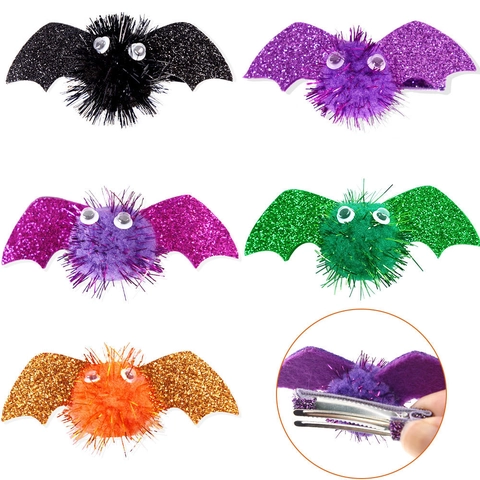 Halloween Fledermaus Haarklammern Mit Glitzerflügel Und Pompon Süße Gespensterfest Haarnadeln Für Kinder Damen Party Kostüm Kopfschmuck