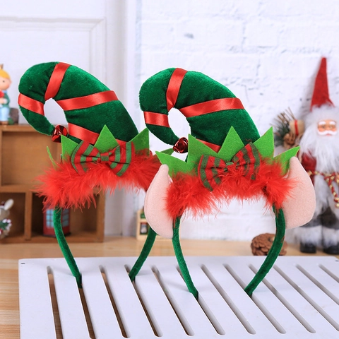 Diadema de Sombrero de Elfo de Navidad Con Campanas Y Orejas Accesorio Divertido de Disfraz de Fiesta Para Niños Adultos