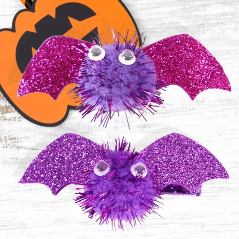 Halloween Bat Hair Clip Glitter Wing Plush Ball Funny Eye Alligator Clip Festival Party Decoration Accessory For Women Girls