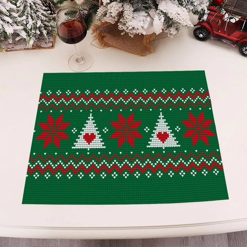 Nordic Style Christmas Linen Placemat Heat Resistant Rectangular Table Mat For Holiday Dining Party Festive Home Decor