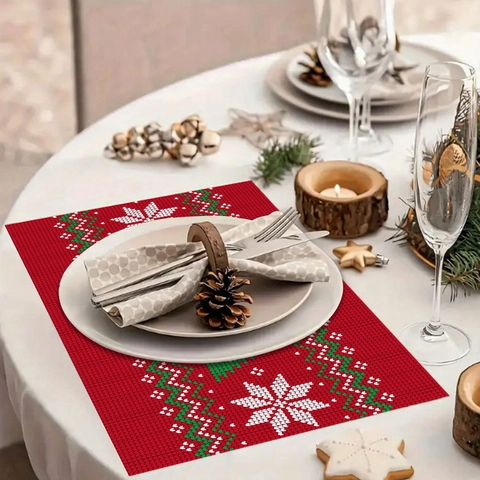 Nordic Style Christmas Linen Placemat Heat Resistant Rectangular Table Mat For Holiday Dining Party Festive Home Decor
