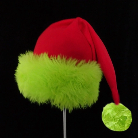 Bonnet de Noël Rouge Et Vert Style Grinch Doux Peluche Bonnet de Père Noël Pour Décoration de Fête Festif Chaud Chapeau d'Hiver
