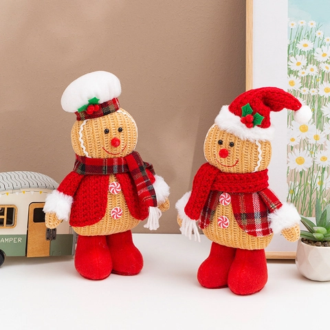 Χριστουγεννιάτικο Gingerbread Man Λούτρινο Κουκλάκι Πλεκτό Διακοσμητικό Με Καπέλο Σεφ Κασκόλ Διακόσμηση Σπιτιού Πάρτι