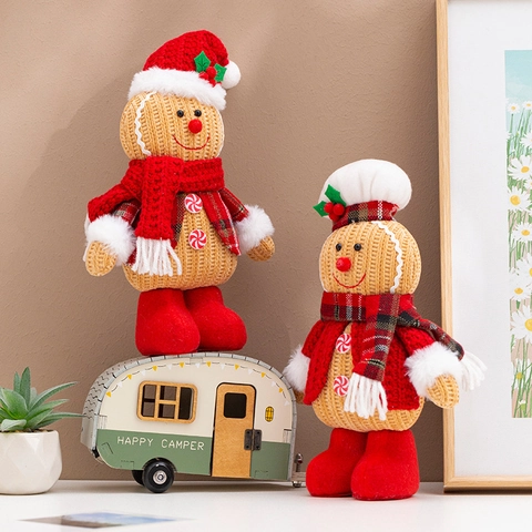 Χριστουγεννιάτικο Gingerbread Man Λούτρινο Κουκλάκι Πλεκτό Διακοσμητικό Με Καπέλο Σεφ Κασκόλ Διακόσμηση Σπιτιού Πάρτι