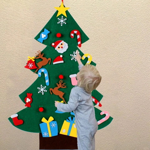 DIY Filz Weihnachtsbaum Set Für Kinder Mit Abnehmbaren Ornamenten Wandbehang Weihnachtsbaum Schneemann Deko Für Zuhause Geschenk