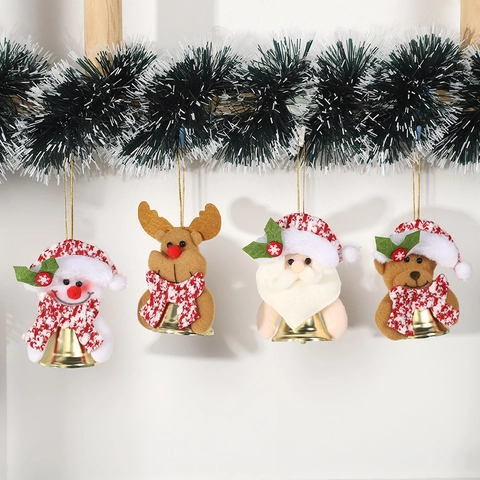 Pendentif Cloche de Noël en Tissu Dessin Animé Père Noël Bonhomme de Neige Élan Ours Ornements Suspendus Décoration de Noël
