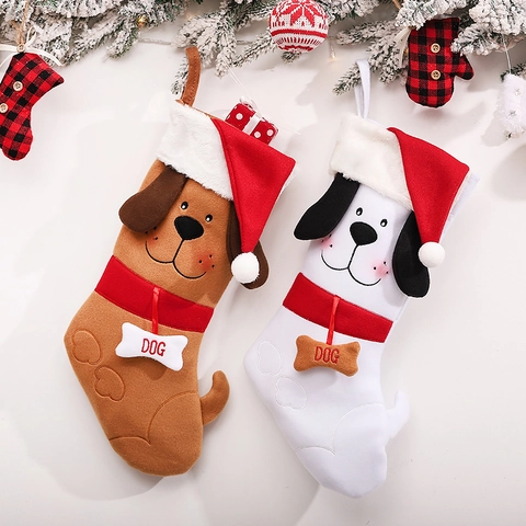 Calza di Natale a Forma di Osso di Cane Borsa Regalo Creativa a Forma di Cane in Tessuto Peluche Decorazione Appesa per Casa Festa