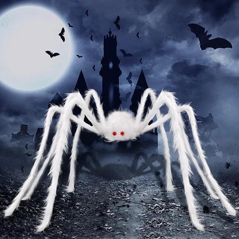 Decoración de Araña Peluda Blanca Gigante de Halloween Accesorio de Araña de Peluche Realista para Jardín Exterior Casa Embrujada