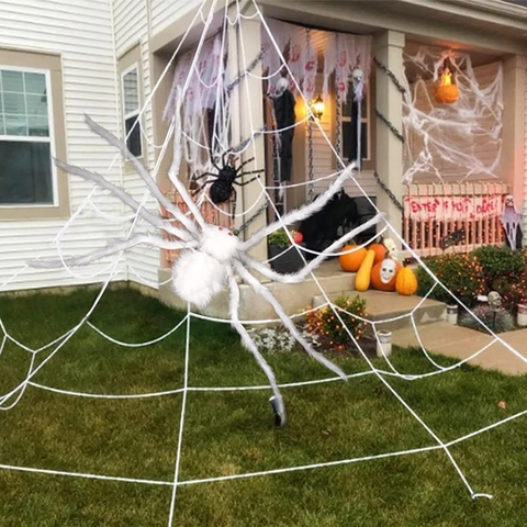 Riesige Weiße Halloween Plüsch Spinne Dekoration Mit Roten Augen Flexible Beine Für Outdoor Garten Geisterhaus Horror Requisite