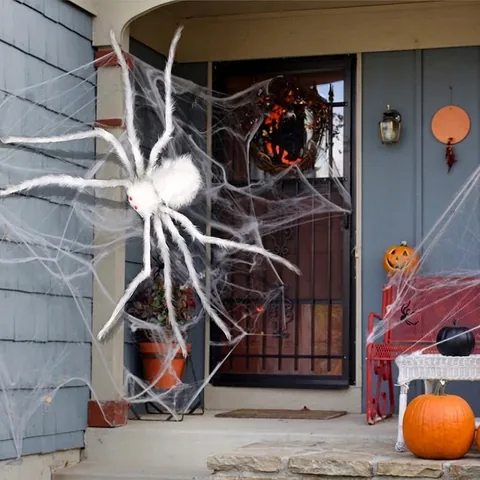 Riesige Weiße Halloween Plüsch Spinne Dekoration Mit Roten Augen Flexible Beine Für Outdoor Garten Geisterhaus Horror Requisite