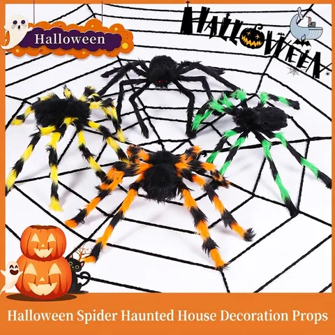 Riesige Halloween Plüsch Spinne Realistische Pelzige Spinne Dekoration Für Draußen Party Requisiten Schwarz Bunte Spinnen
