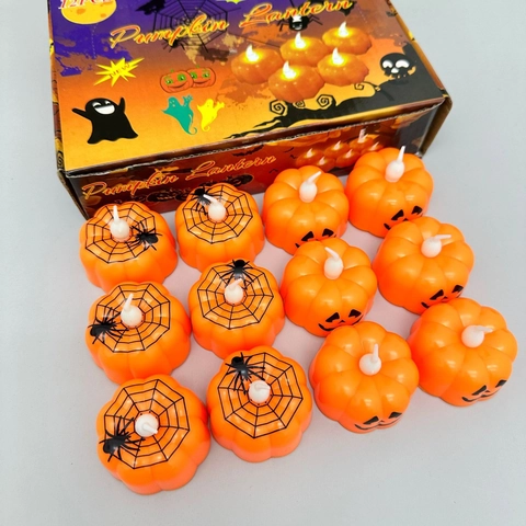 Linterna de Calabaza LED de Halloween Telaraña Jack-O-Lantern Vela Electrónica Luz de Noche para Fiesta Decoración Hogar