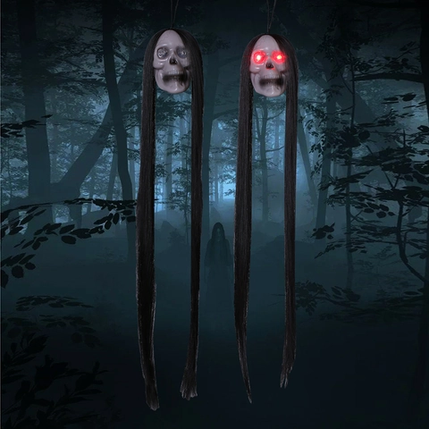 Halloween Hanging Ghost Decoration Scary Glowing Eyes Skeleton Skull Prop Horror Haunted House Party Decor Novelty