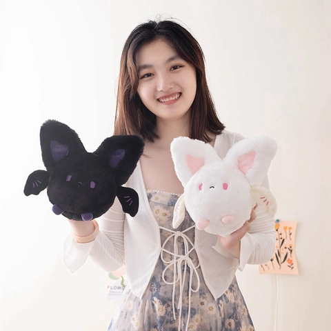 Cute Round Bat Plush Toy Soft Stuffed Animal Doll Halloween Decoration Gift For Kids Party Favor Black White Plushie