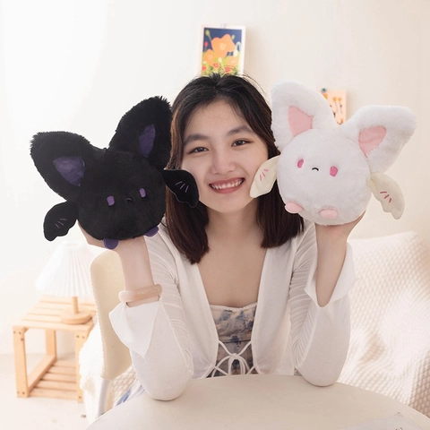 Cute Round Bat Plush Toy Soft Stuffed Animal Doll Halloween Decoration Gift For Kids Party Favor Black White Plushie