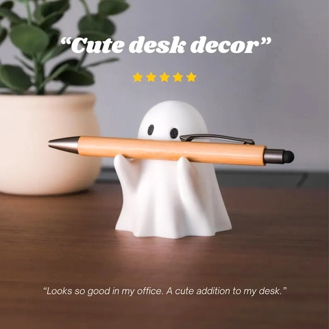 Resin Ghost Pen Holder Cute Cartoon Halloween Desk Decoration Minimalist White Ghost Figurine Office Home Desktop Gift