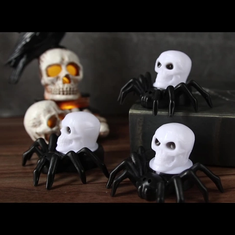 Halloween LED Spider Candle Lamp Spooky Skull Eyeball Night Light Plastic Atmosphere Party Home Decor Desktop Ornament Props