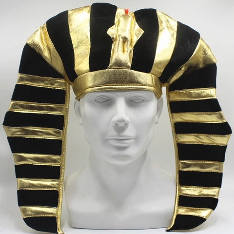 Cappello da Faraone Egiziano a Righe Oro Nero Copricapo Costume Con Decorazione Cobra Per Halloween Pasqua Performance Festa