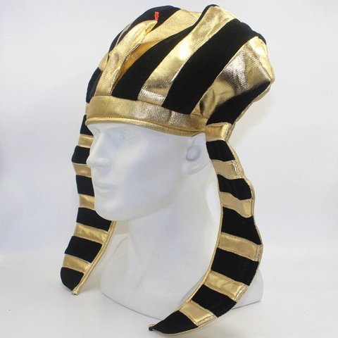 Cappello da Faraone Egiziano a Righe Oro Nero Copricapo Costume Con Decorazione Cobra Per Halloween Pasqua Performance Festa