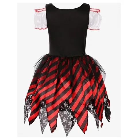 Set Costume da Pirata per Bambine per Halloween Cosplay Party Vestito a Strisce Rosse Con Cappello e Mascherina