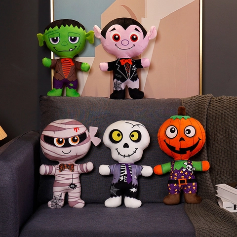 Peluches d'Halloween Citrouille Squelette Vampire Momie Frankenstein Animaux en Peluche Poupées Décoration de Maison Fête Cadeau Enfant