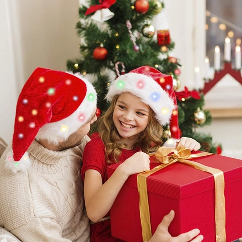 Gorro de Navidad LED Suave Peluche Gorro de Papá Noel Para Adultos y Niños Gorro Luminoso de Colores Para Fiesta