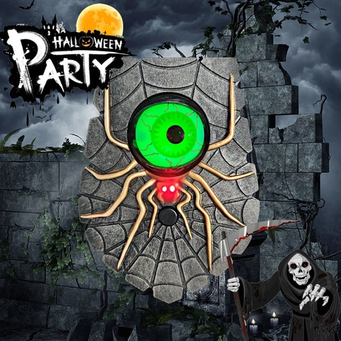 Campanello per Halloween Animato a Forma di Ragno con Bulbo Oculare Luminoso e Parlante Decorazione Casa Stregata Suono Spaventoso