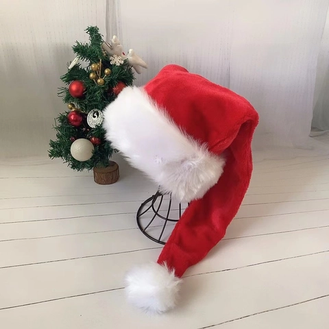 Extra Long Plush Christmas Hat Santa Hat For Adult Multicolor Faux Fur Xmas Party Holiday Costume Decoration Polyester Hat