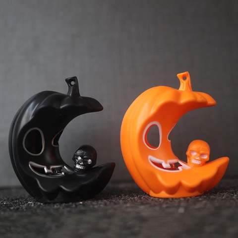 Luce Notturna LED Zucca Luna Halloween Decorazione Teschio Horror Ornamento da Tavolo Luminoso per Oggetti di Scena Festa Halloween