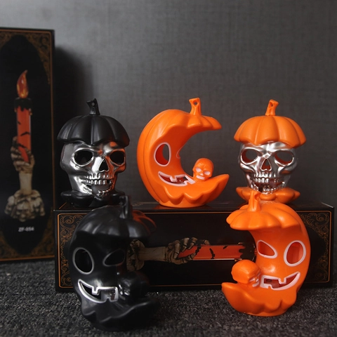 Luce Notturna LED Zucca Luna Halloween Decorazione Teschio Horror Ornamento da Tavolo Luminoso per Oggetti di Scena Festa Halloween