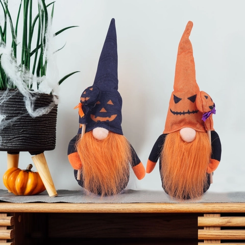 Gnome d'Halloween en Peluche Ornement Tomte sans Visage Citrouille pour Fête Maison Table Décoration Cadeau Vacances